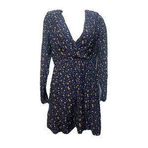 zara dark floral long zip sleeve dress XS